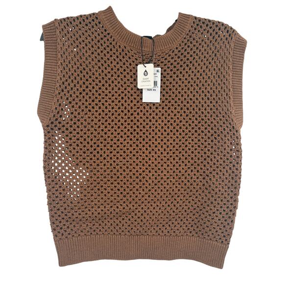 SANCTUARY Top Size XS NEW Knit Sweater Cap Sleeve Open Knit Deep Sienna Brown - Picture 2 of 7